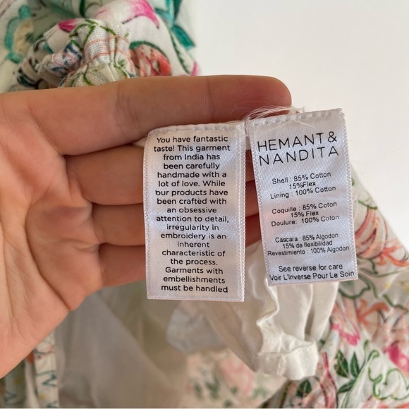 Hemant and Nandita Cotton High Waist Printed Midi Skirt Slit Tiered Colorful XS - Picture 9 of 13